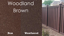 new and weathered woodland brown trex fence examples